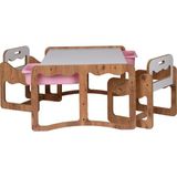 Bees Store Montessori 2 Kişilik Masa Sandalye Takımı, 18MM Ceviz-Beyaz Mdf, Pembe Çekmeceli, Çift Kişilik Aktivite Masası - 88 x 63 x 43 cm - Ceviz - Pembe