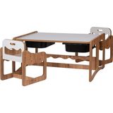 Bees Store Montessori 2 Kişilik Masa Sandalye Takımı, 18MM Ceviz-Beyaz Mdf, Siyah Çekmeceli, Çift Kişilik Aktivite Masası - 88 x 63 x 43 cm - Ceviz - Siyah