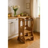 Bees Store Montessori Öğrenme Kulesi, Ceviz Mdf, Güvenli Çocuk Basamağı, Mutfak Yardımcı Kulesi