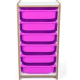 Bees Store Montessori Tarzı Beyaz Mdf 6 Lila Çekmeceli Oyuncak ve Kitap Dolabı - Beyaz - Lila