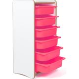Bees Store Montessori Tarzı Beyaz Mdf 6 Pembe Çekmeceli Oyuncak ve Kitap Dolabı - Beyaz - Pembe
