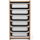 Bees Store Montessori Tarzı Ceviz Mdf 6 Beyaz Çekmeceli Oyuncak ve Kitap Dolabı - Ceviz - Beyaz