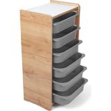 Bees Store Montessori Tarzı Ceviz Mdf 6 Gri Çekmeceli Oyuncak ve Kitap Dolabı - Ceviz - Gri