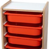 Bees Store Montessori Tarzı Ceviz Mdf 6 Kırmızı Çekmeceli Oyuncak ve Kitap Dolabı - Ceviz - Kırmızı