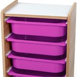 Bees Store Montessori Tarzı Ceviz Mdf 6 Lila Çekmeceli Oyuncak ve Kitap Dolabı - Ceviz - Lila