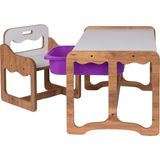 Bees Store Montessori Tek Kişilik Masa Sandalye Takımı, 18MM Ceviz-Beyaz Mdf, Lila Çekmeceli, Tek Kişilik Aktivite Masası - 73 x 44 x 43 - Ceviz - Lila