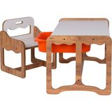 Bees Store Montessori Tek Kişilik Masa Sandalye Takımı, 18MM Ceviz-Beyaz Mdf, Turuncu Çekmeceli, Tek Kişilik Aktivite Masası - 73 x 44 x 43 - Ceviz - Turuncu