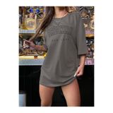 BEETON Brooklyn New York T-Shirt - Füme Baskılı Oversize Bisiklet Yaka Kısa Kol Tişört