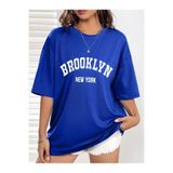 BEETON Brooklyn New York T-Shirt - Sax Mavi Baskılı Oversize Bisiklet Yaka Kısa Kol Tişört