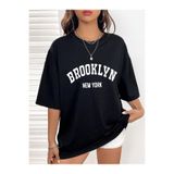 BEETON Brooklyn New York T-Shirt - Siyah Baskılı Oversize Bisiklet Yaka Kısa Kol Tişört