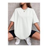 BEETON Düz T-Shirt - Beyaz Oversize Bisiklet Yaka Kısa Kol Tişört
