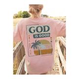 BEETON God Is Good T-Shirt - Pembe Baskılı Oversize Bisiklet Yaka Kısa Kol Tişört