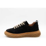 Beety 2685 Hakiki Deri Nubuk Bağlı Kalın Hafif Taban Kadın Sneaker Ayakkabı - Siyah