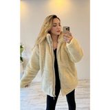 BeeYouStudio Bej Uzun Peluş Mont - Açık - Krem Rengi