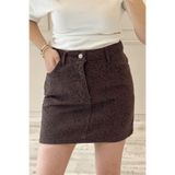 BeeYouStudio Leopar Desenli Denim Kumaş Mini Etek kahverengi S