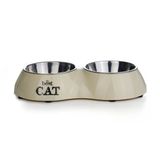 Beeztees 26.5x15x4.5 cm 2x160 ml Bej Paslanmaz Çelik 2'li Kedi Mama ve Su Kabı