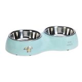 Beeztees 34x17.5 cm 2x350 ml Turkuaz Paslanmaz Çelik 2'li Köpek Mama ve Su Kabı
