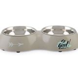 Beeztees Köpek İkili Mama Ve Su Kabı, Paslanmaz Çelik, Gri, 34X17,5Cm, 2X350ml