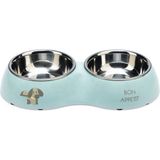 Beeztees Köpek İkili Mama ve Su Kabı, Paslanmaz Çelik, Turkuaz, 27x14cm, 2x160ml - 27 x 14 cm