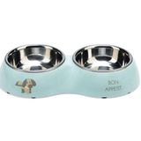 Beeztees Köpek İkili Mama Ve Su Kabı, Paslanmaz Çelik, Turkuaz, 27X14cm, 2X160ml