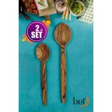 Bef Craft 2 Parça Tahta Kaşık Seti Ahşap Servis Kaşığı Seti Ikili Set Doğal El Yapımı Zeytin Ağacı Kaşık Seti 21 ve 23 cm Tahta Kaşık Pilav Servis Kaşığı