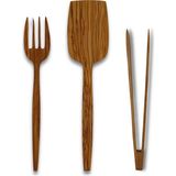 Bef Craft Tahta Yemek Servis Spatula Ahşap Servis Çatalı Ahşap Maşa 3'lü Set Zeytin Ağacı Mutfak Gereçleri Yemek Takımı - 3 Adet