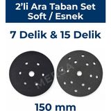 Befar Zımpara Makinesi Ara Taban Seti 2'li - 150 mm 7 Delik + 15 Delik Cırtlı Velcro Ped - Soft / Esnek (Yumuşak)