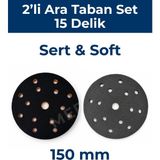 Befar Zımpara Makinesi Ara Taban Seti 2'li - 150 mm Sert ve Soft (Esnek) Cırtlı Velcro Ped - 15 Delik