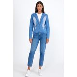 BEGBOR LİNGERİE Kadın Mavi Denim Görünümlü Blazer Ceket – Slim Fit Tek Düğmeli Kot Görünümlü