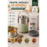 Begin Power 1.2 lt 2'li paslanmaz Çelik Sızdırmaz Termos Yemek Taşıma Kabı / Sefer Tası Beslenme Kutusu - 1,2 lt