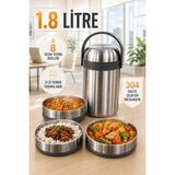 Begin Power 1.8 Litre 3'lü Paslanmaz Çelik Sızdırmaz Termos Yemek Taşıma Kabı / Sefer Tası Beslenme Kutusu - Gümüş - 1.8 lt