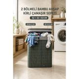Begin Power 100 Litre Bambu Kirli Çamaşır Sepeti 2 Bölmeli Modern Tasarım Çamaşır Sepeti Beyaz Renkli Ayrı - Gri