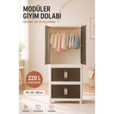 Begin Power 220 L Modüler Giyim Dolabı Tekerlekli Katlanabilir 3 Bölmeli Çok Amaçlı Gardırop - Krem