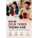 Begin Power 850 Ml paslanmaz Çelik Sızdırmaz Termos Yemek Taşıma Kabı / Sefer Tası Beslenme Kutusu - Kırmızı