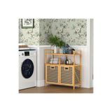 Begin Power Bambu 2 Bölmeli Kirli Çamaşır Sepeti, 2 Raflı Banyo Düzenleyici Dolap, 60 x 90 cm