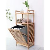 Begin Power Bambu 2 Raflı Kirli Sepeti Çok Amaçlı Banyo Düzenleyici Organizer Raf - Ahşap