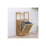Begin Power Bambu 2 Raflı Kirli Sepeti Çok Amaçlı Banyo Düzenleyici Organizer Raf