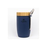 Begin Power Bambu Kapak Yemek Termosu 500ml, Çelik Termos, Lacivert, 12 Saat Sıcak Tutar