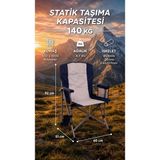 Begin Power Katlanır Kamp Sandalyesi 140 KG Taşıma Kapasiteli bardaklıklı taşınabilir Sandalye Lacivert - Polyester