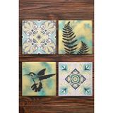Begoloni Baskılı Doğaltaş Bardak Altlığı 4'lü Set - Doğa Desenli Doğal Taş Bardak Altı - 10 x 10 x 1 cm