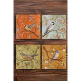Begoloni Baskılı Doğaltaş Bardak Altlığı 4'lü Set - Kuş Desenli Doğal Taş Bardak Altı - 10 x 10 x 1 cm