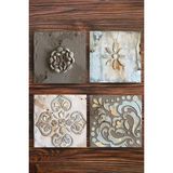 Begoloni Baskılı Doğaltaş Bardak Altlığı 4'lü Set - Modern Desenli Doğal Taş Bardak Altı - 10 x 10 x 1 cm