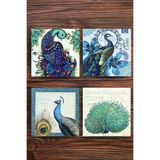 Begoloni Baskılı Doğaltaş Bardak Altlığı 4'lü Set - Tavuz Kuşu Desenli Doğal Taş Bardak Altı - 10 x 10 x 1 cm