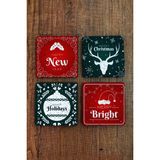 Begoloni Doğal Taş Bardak Altlığı 10X10CM- Mery Christmast Baskılı Yeni Yıl Stone Coasters 491 - 10 x 10 x 1 cm