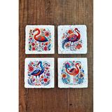 Begoloni Doğal Taş Bardak Altlığı 4'lü Set 10X10X1 cm Filamingo Desenler -Stone Coasters - 10 x 10 x 1 cm