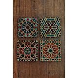 Begoloni Doğal Taş Bardak Altlığı 4'lü Set 10X10X1 cm Geometrik Desenler - Stone Coasters - 10 x 10 x 1 cm