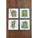 Begoloni Doğal Taş Bardak Altlığı 4'lü Set 10X10X1 cm Hellenic Mitoloji Heykel Görselleri-Stone Coasters - 10 x 10 x 1 cm