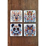 Begoloni Doğal Taş Bardak Altlığı 4'lü Set 10X10X1 cm Renkli Hayvanlar -Stone Coasters - 10 x 10 x 1 cm