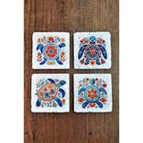 Begoloni Doğal Taş Bardak Altlığı 4'lü Set 10X10X1 cm Renkli Kaplumbağa Desenleri-Stone Coasters - 10 x 10 x 1 cm