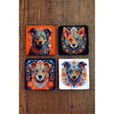 Begoloni Doğal Taş Bardak Altlığı 4'lü Set 10X10X1 cm Renkli Köpekler -Stone Coasters - 10 x 10 x 1 cm